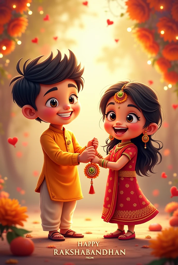 Rakshabandhan celebrating cartoon images  and caption under the cartoon characters HAPPY RAKSHABANDHAN FROM InFuse Esports in traditional style text 