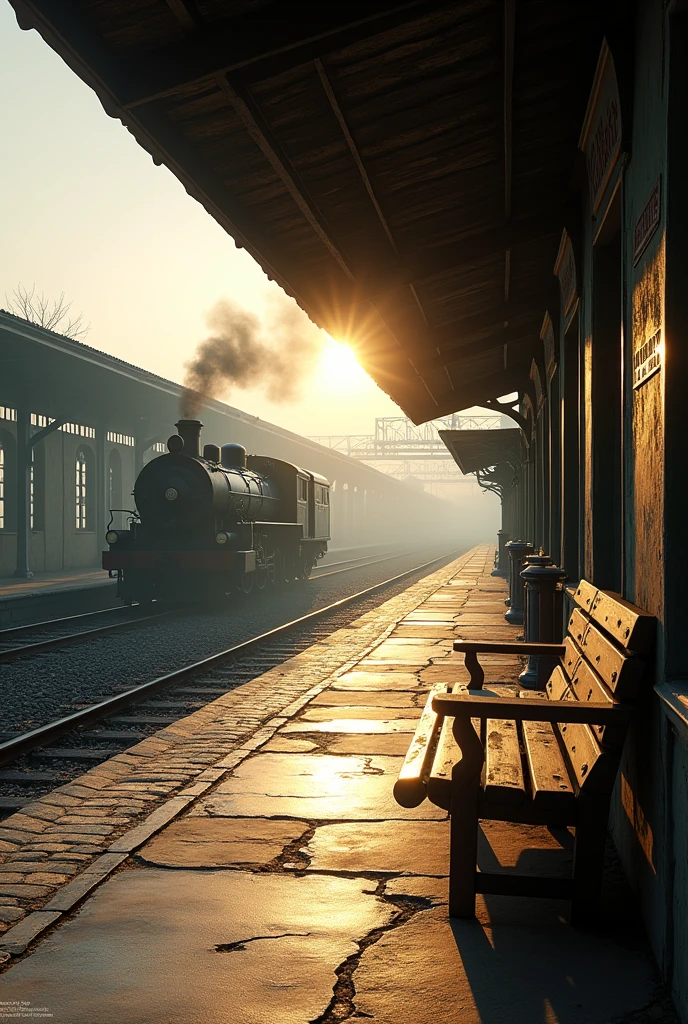 Here's a prompt to generate a hyperrealistic image in 8K with the phrase included:
"Create a hyperrealistic 8K image with cinematic quality depicting a train station in a nostalgic and reflective setting. The scene should capture an old, deserted train station, with a train about to depart or already in motion in the background. Spotlight, include an empty bench and an old signal station. Superimpose the phrase on the image with an elegant and legible typography, located in a corner or a visible space of the station. The phrase should be: 'MY GRANDMOTHER ONCE TOLD ME: "IF YOU GET THE WRONG TRAIN, GET OFF AT THE FIRST STATION, THE LATER YOU GET OFF, THE RETURN TRIP IS MORE EXPENSIVE" HE WASN'T TALKING TO ME ABOUT TRAINS'. The light should be soft, evoking a reflective and melancholic atmosphere."