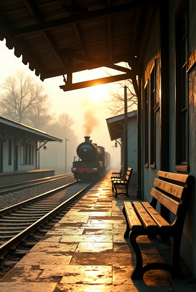 Here's a prompt to generate a hyperrealistic image in 8K with the phrase included:
"Create a hyperrealistic 8K image with cinematic quality depicting a train station in a nostalgic and reflective setting. The scene should capture an old, deserted train station, with a train about to depart or already in motion in the background. Spotlight, include an empty bench and an old signal station. Superimpose the phrase on the image with an elegant and legible typography, located in a corner or a visible space of the station. The phrase should be: 'MY GRANDMOTHER ONCE TOLD ME: "IF YOU GET THE WRONG TRAIN, GET OFF AT THE FIRST STATION, THE LATER YOU GET OFF, THE RETURN TRIP IS MORE EXPENSIVE" HE WASN'T TALKING TO ME ABOUT TRAINS'. The light should be soft, evoking a reflective and melancholic atmosphere."