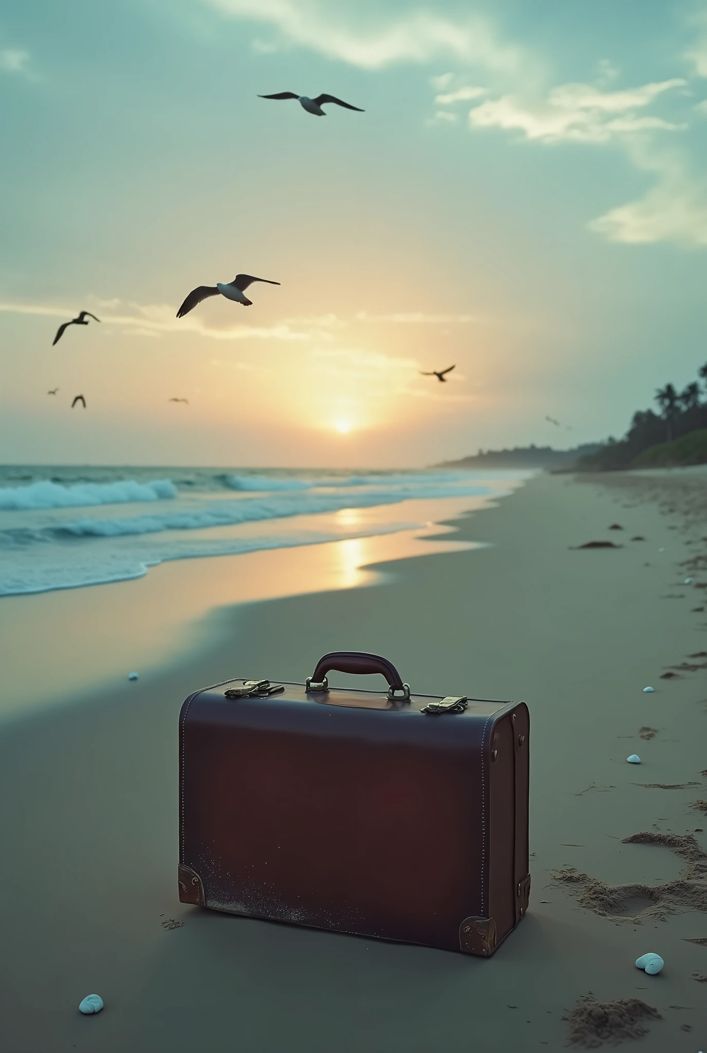 Suitcase on a deserted beach
