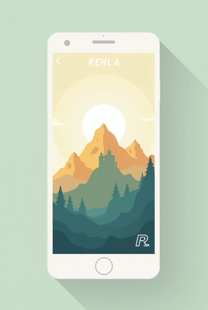 Create a attractive and simple app icon and splash screen icon of my tourism app named "Rehla" with color #cbc6bf and #437483 combination in which have some places,mountains visuals