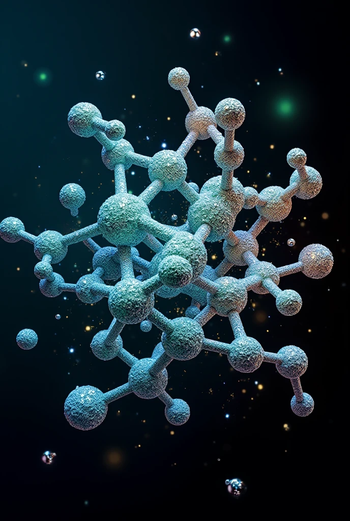 Image to use as the cover of a biochemistry book with a black background showing inorganic molecules. 