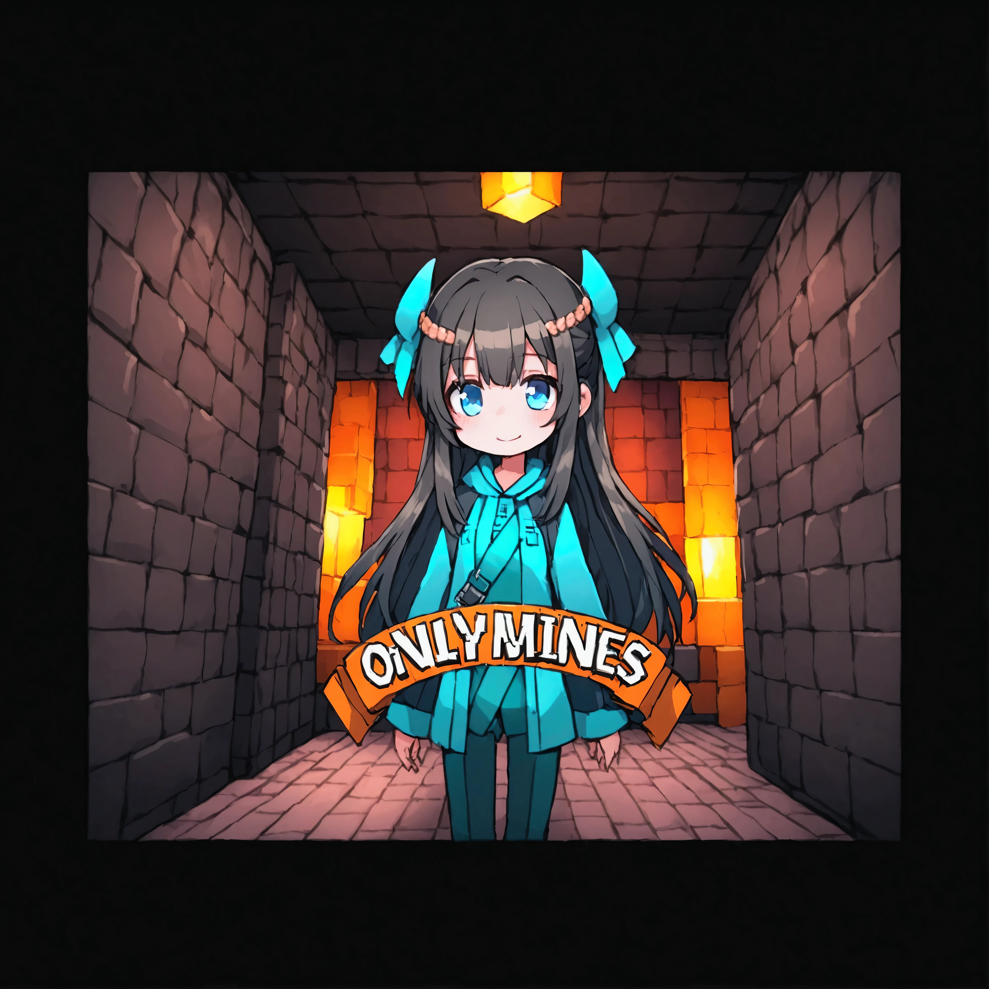 Minecraft server banner for OnlyMines with a girl in the foreground