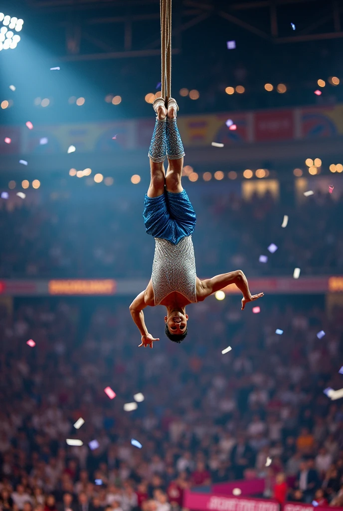 (1boy, photorealistic:1.4, ultra realistic, masterpiece:1.2, best quality, 4k), young olympic male gymnast, slim athletic body build, wearing a men's gymnastic uniform, bodysuit, action poses, the crowd cheers, detailed faces, ultra realistic skin, Olympic Games, shot on Nikon d850 50mm, dlsr, RAW, cinematic lighting, 3 point lighting, flash with soft box