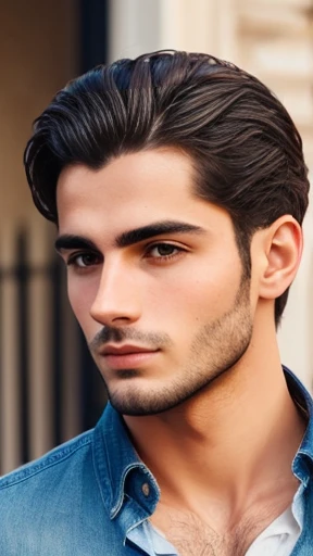 A very handsome young Italian man with a focus on his face. 
