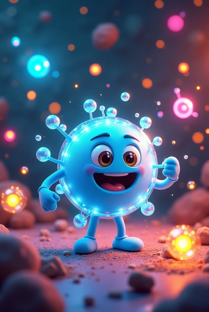 {
  "size": "1024x1024",
  "prompt": "Electron demonstrates how atoms either join together or separate, creating various molecules. The scene includes visual representations of both covalent and ionic bonds, with electron transfer and sharing illustrated clearly. Electron's figure is dynamic and animated, showing the process of molecular formation."
}
