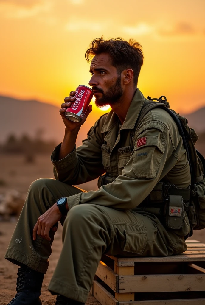 Soldier drinking a cold Coca-Cola