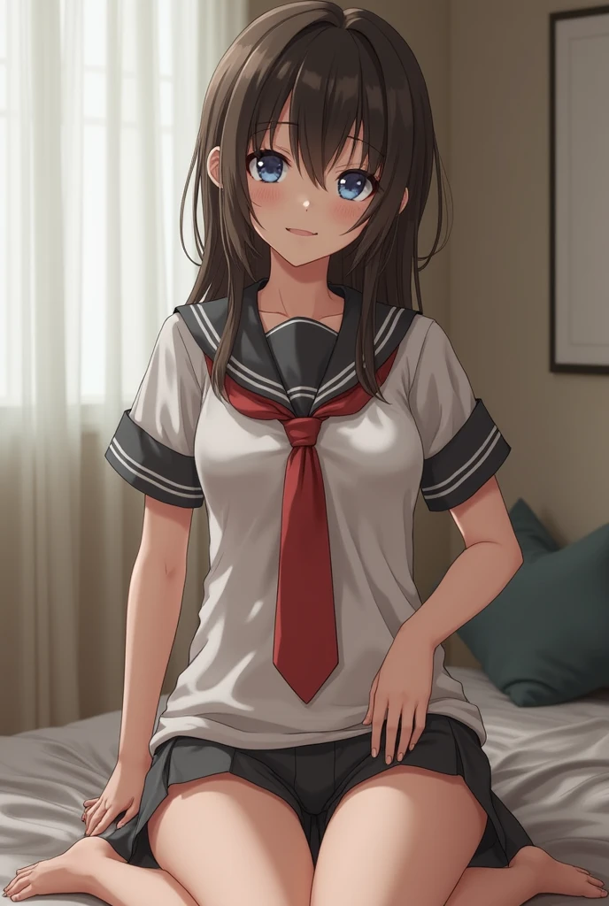 nsfw,(masterpiece), (best quality), (detailed face),(ultra hi res:1.2),(illustration:1.3),(game cg:1.2),(official concept art:1.2), BREAK idolmaster, {{{}}}, (17yo,beautiful girl,cute girl),(beautiful dark red eyes),(beautiful light brown hair), ((long hair)),((waviy hair))),(ponytail),((Blunt bangs)),(wet skin),BREAK ((to wrap a tenugui around one's head)),(((dark red school girl uniform))),(open clothes), (midium breasts), (nipples), (nipple slip), (pussy), (pussy slip), (spread pussy:1.3),((pubic light brown hair:1.9)),(no bra), (no panties),BREAK (embarrassed),((one eye closed)),(open mouths),((tongue out)),(deep breathing).(blash),BREAK(sweat),(steam),((ecstacy)), ((spread legs)),((spread pussy:1.2), ((cum out:1.3)),((steam)),(scatter sweat),(vaginal penis:1.2), testicle, (a man:1.2), hetero, (lady sit astride on man:1.3), (lady on top,pov), (intense Sex:1.6), BREAK (((indoor))),((bed room)),((at night)),