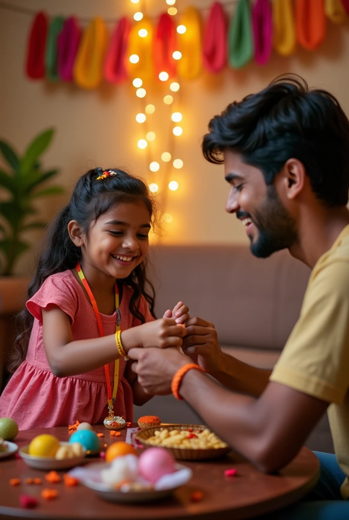Bahan bhai ko rakhi bandhte huye, smiley face