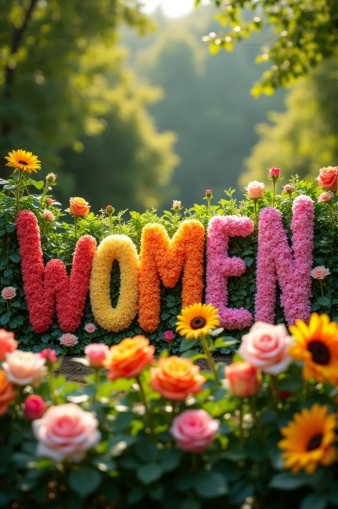 Create a text with the word 'women' using flowers.