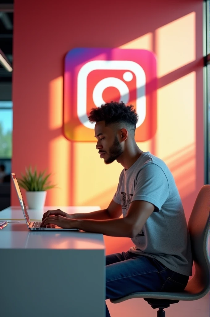 Background Instagram logo man using laptop