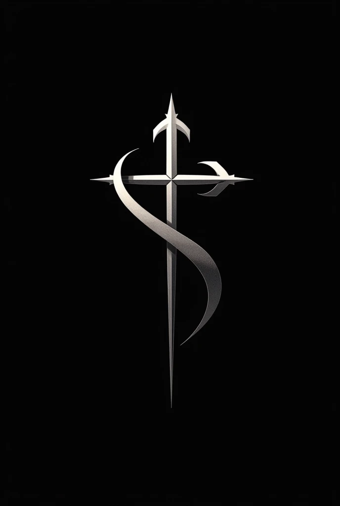 create a cross with a clock hand around this cross on a black background for a logo