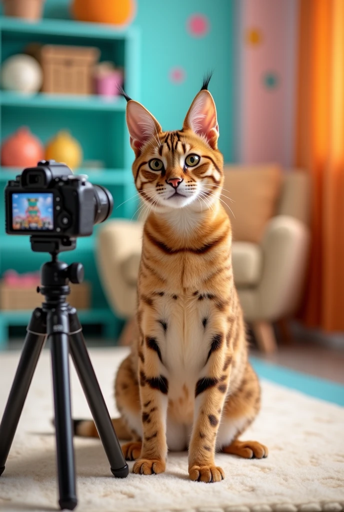 Caracal making a youtube video
