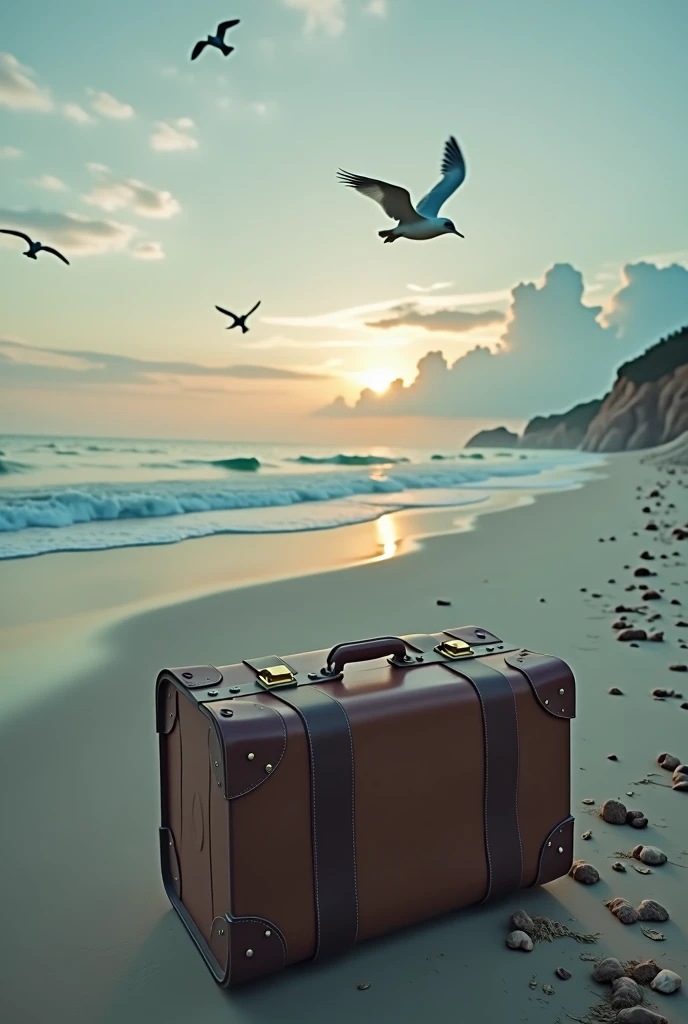 Suitcase on a deserted beach