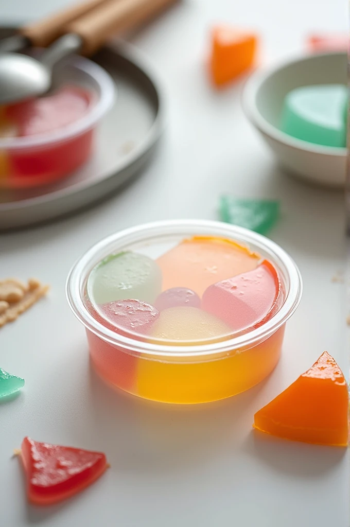 A circular 200gr container for gelatin, plastic and without content