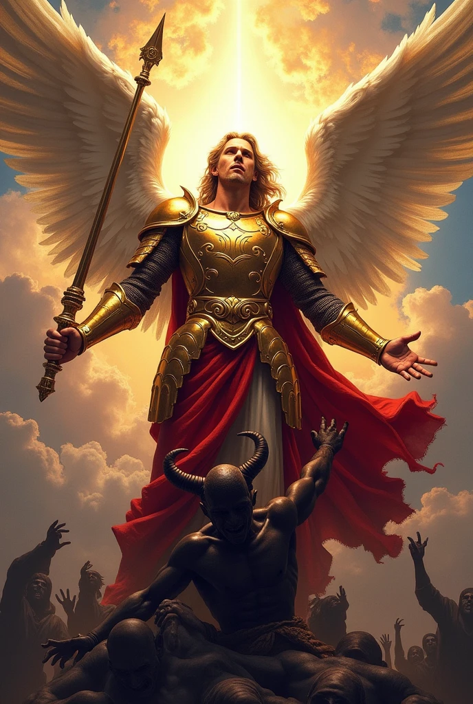 A logo, with Archangel Michael subduing the devil