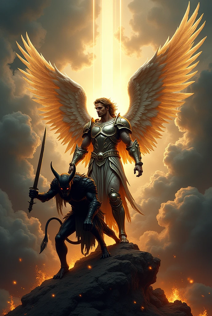 A logo, with Archangel Michael subduing the devil