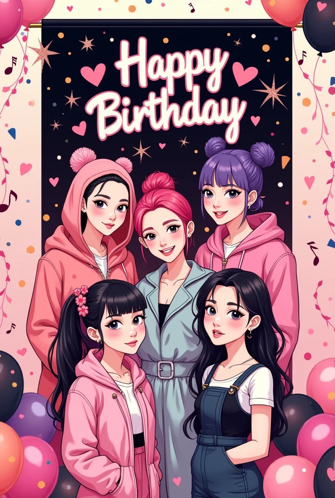 Generate birthday flags for the Kpop group Blackpink, The flags should say "happy birthday"