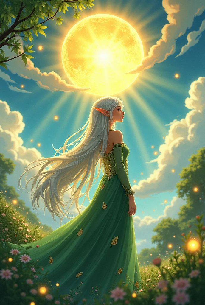 Anime elf Lua and the sun facing each other