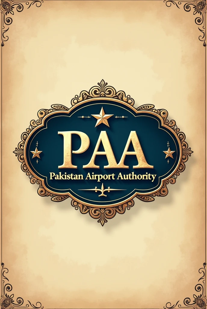 Design antique style ovel shape Logo with the name of PAA for airport authority using star icon and add slogon Pakistan airport authority