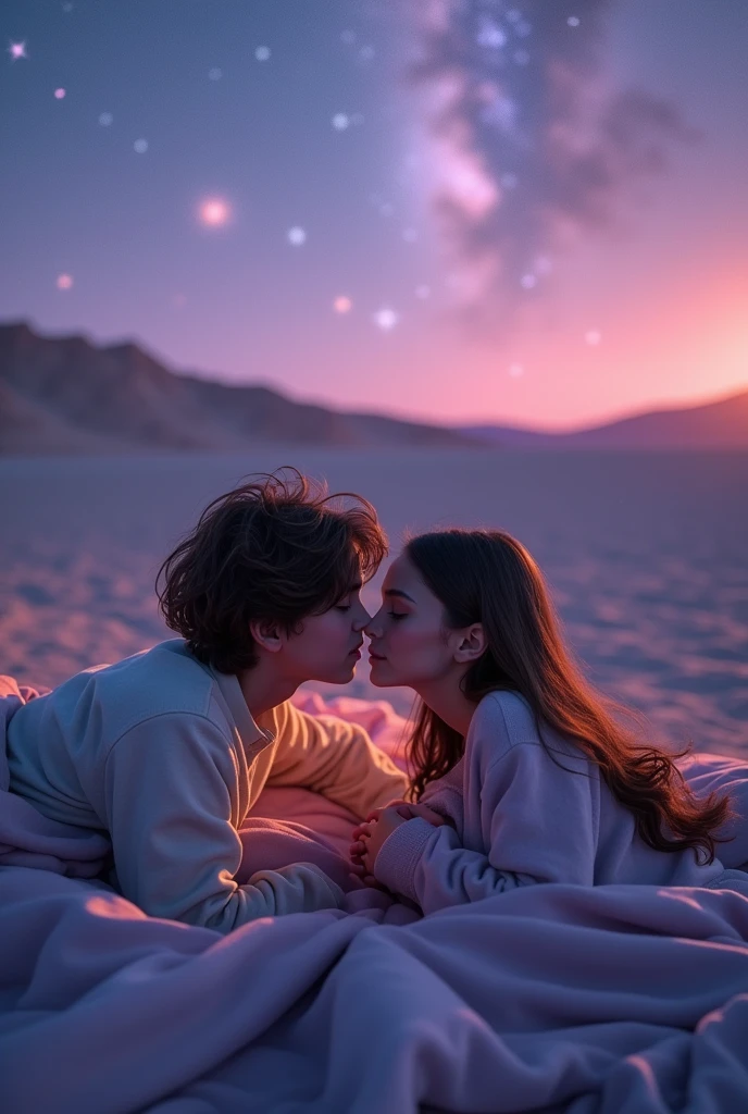 A boy who is all alone on the planet 16 year old boy with a very beautiful girl next to him holding hands then they kiss in bed