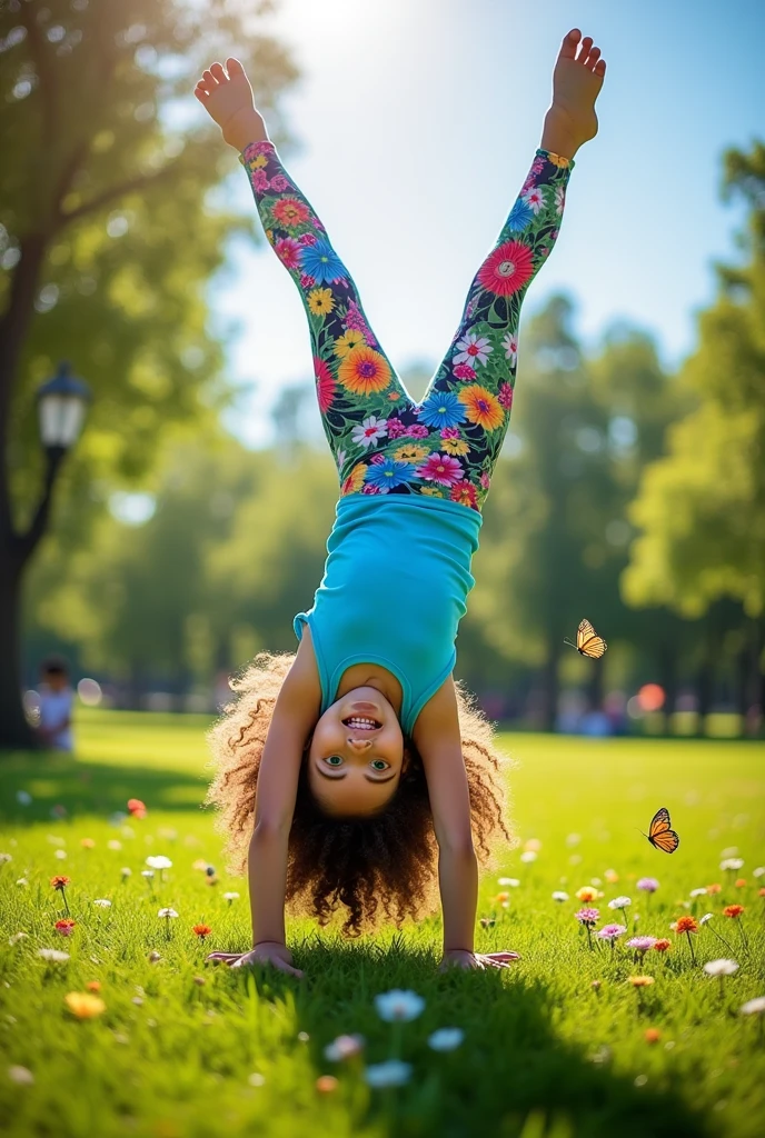 Draw a girl doing a handstand. 

