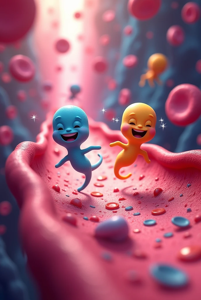 Sperms floating in veins and sperms smiling .like a funny image of sperms racing