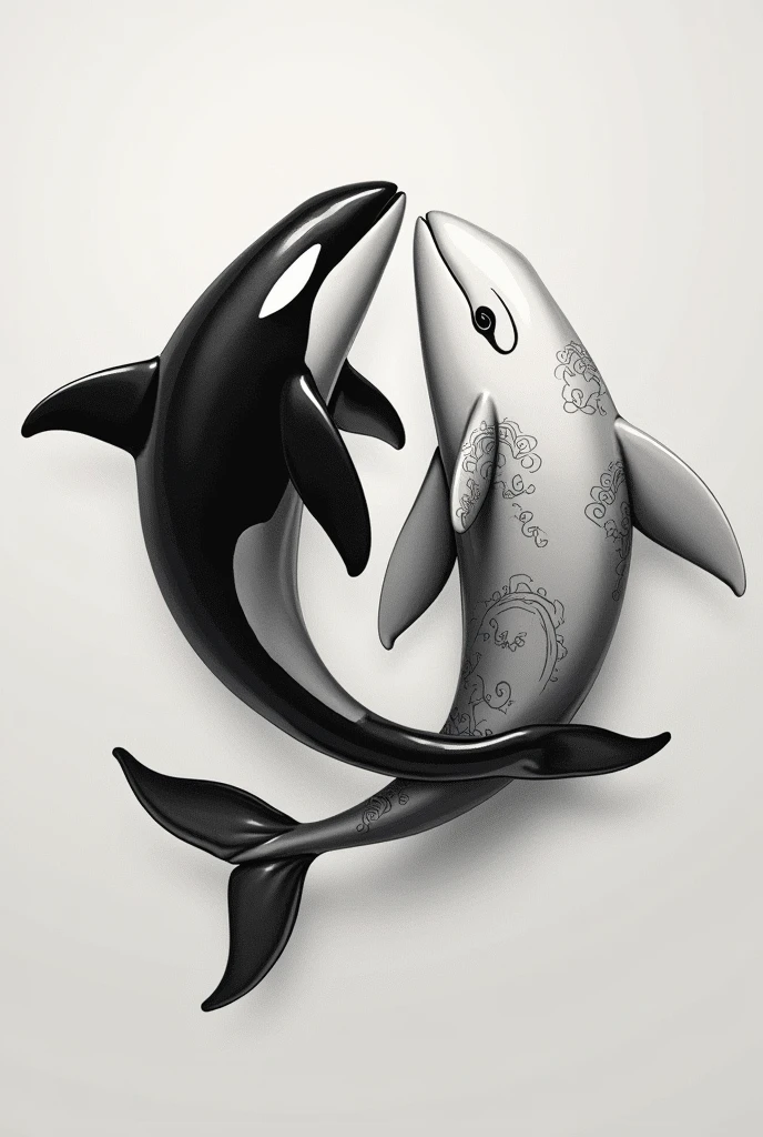  Tattoo with two orcas and yin yang combined black and white