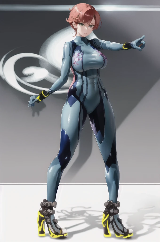 female, character design,  white background,  standing, full body, slender, kunoichi, {bodysuit},