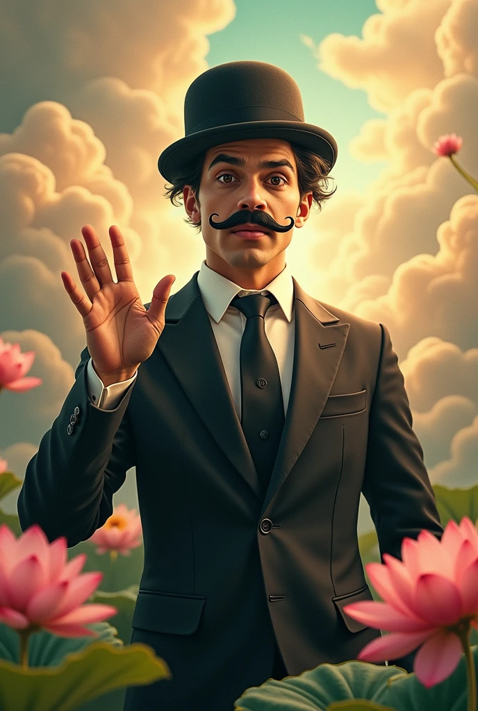 Alexandre de Moraes with Charles Chaplin's mustache and hat with the Buddha symbol