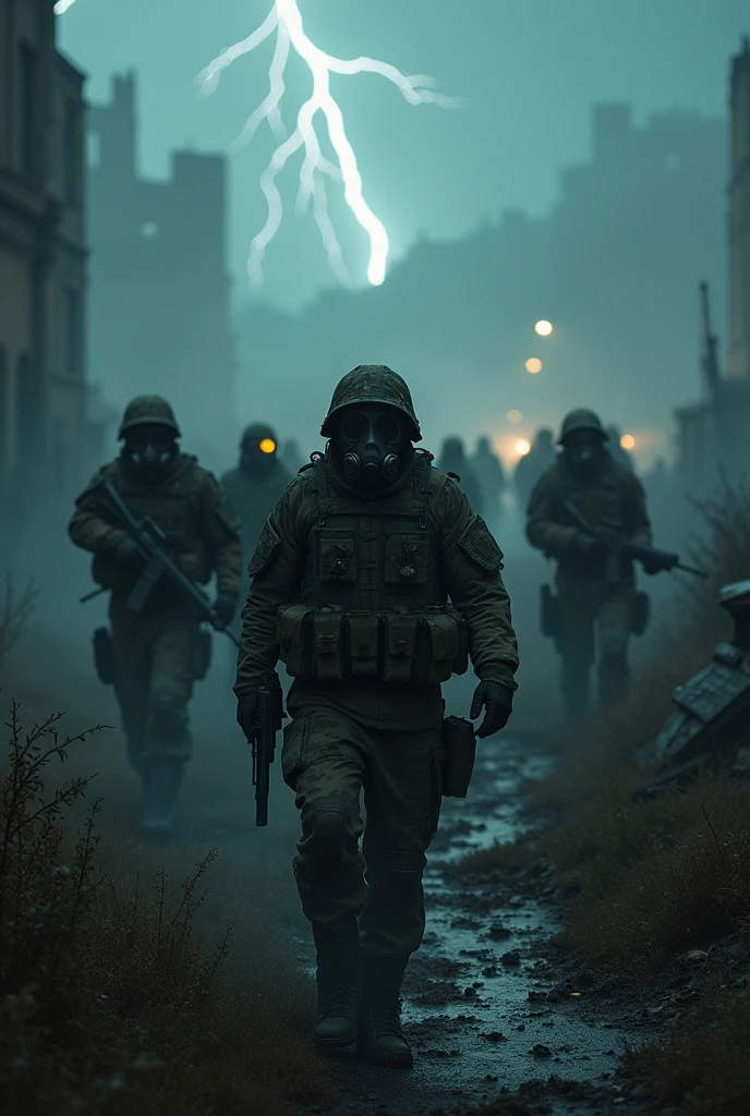 make an image of a military sect, dark atmosphere, horror game