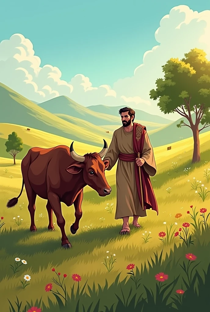 Prophet Elisha tending his father's oxen in vector