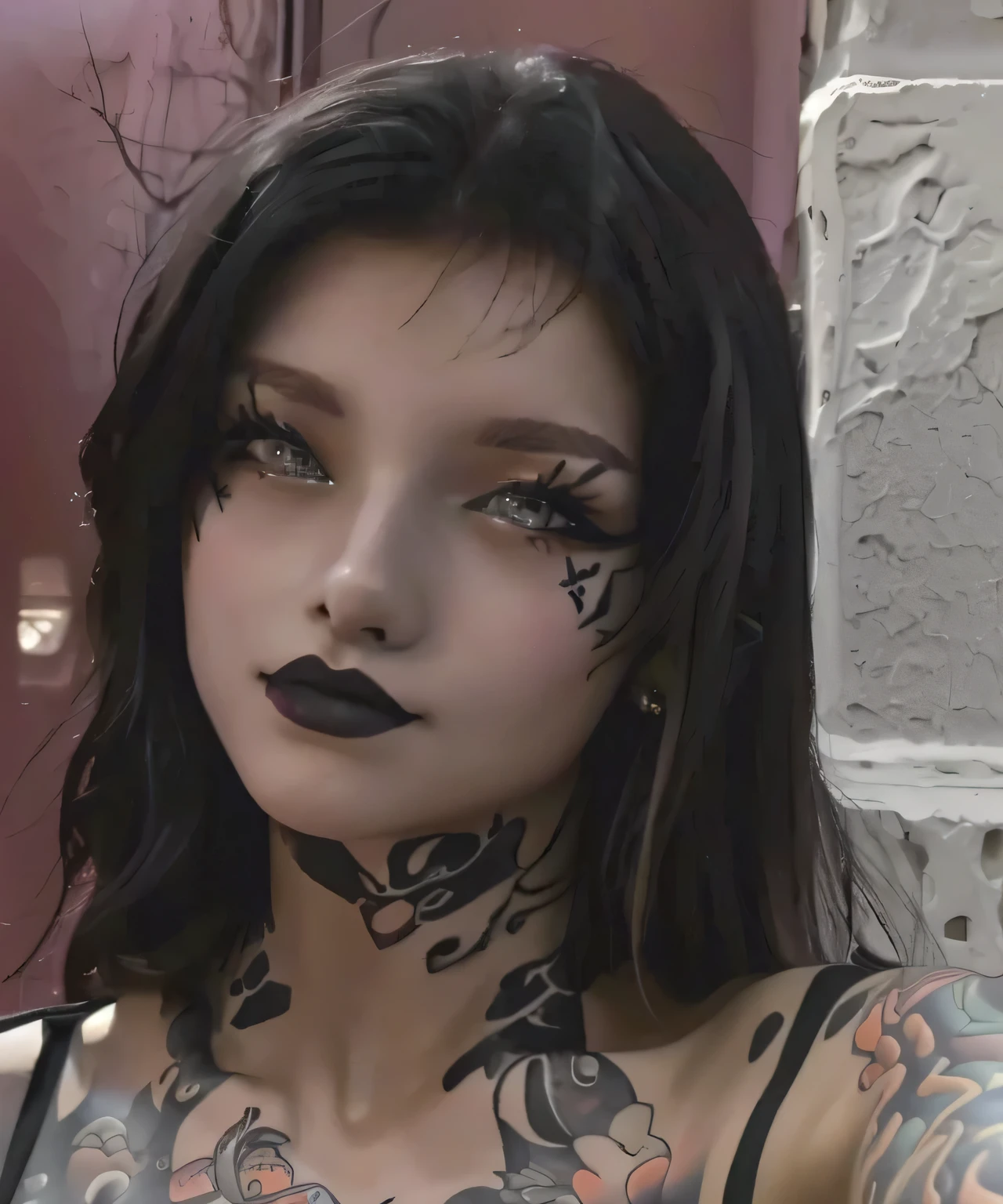 arafed woman with a tattoo on her chest taking a selfie, 1 7 - - old h girl, she is about , she is about 2 0 years old, she is about 20 years old, very very low quality picture, 19-year-old girl, profile image, leaked photo