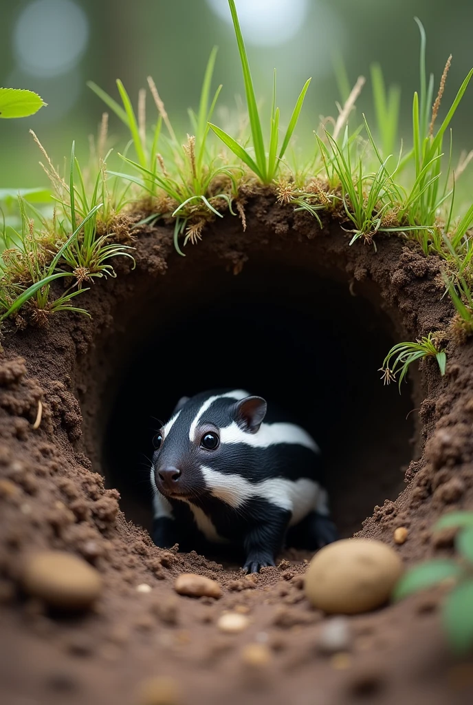 Create a drawing of a black and white striped burrow,don't add more details or drawings.