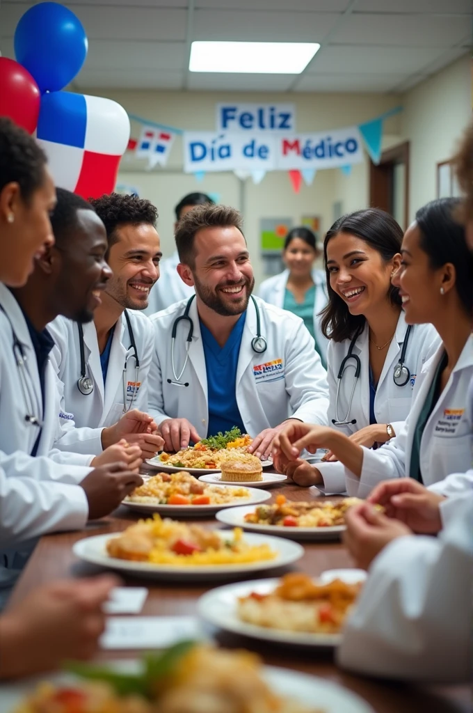Many doctors at a hospital, celebrating Dominican Doctor's Day