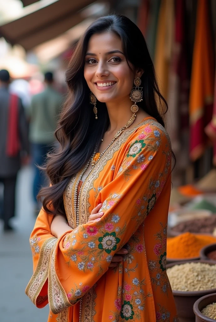 i need a half body picture of a Pakistani woman sage around 25 to 30 years in pakistani dress normal