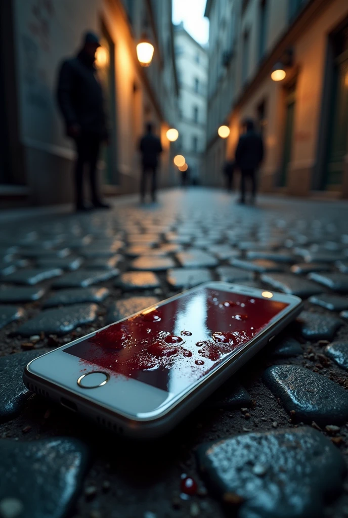 Cell phone stained with blood