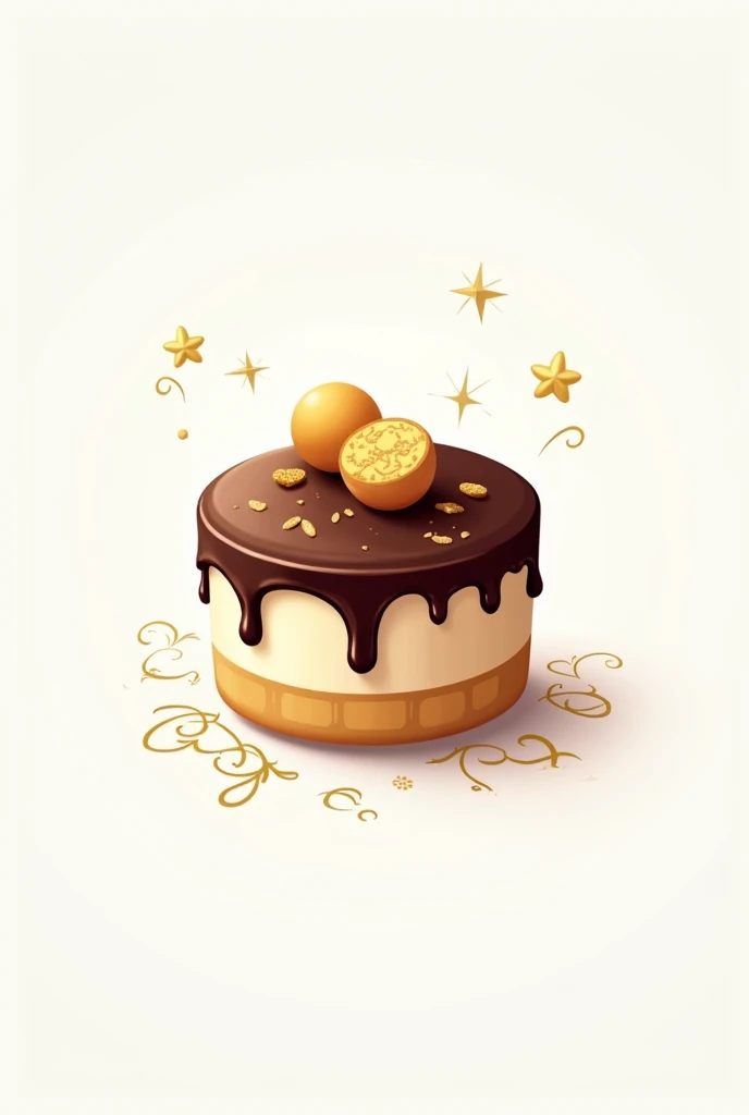 draw me a sketch logo for a brand "truffle minicakes" in golden and white