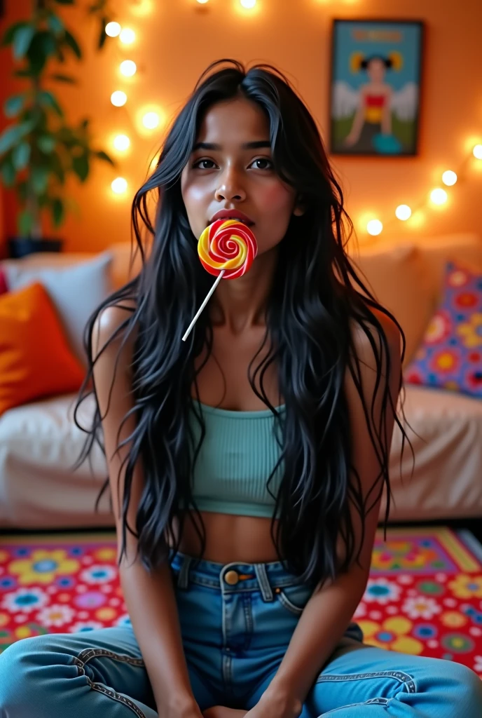 17 years realistic indian girl seating and sucking lollipop 