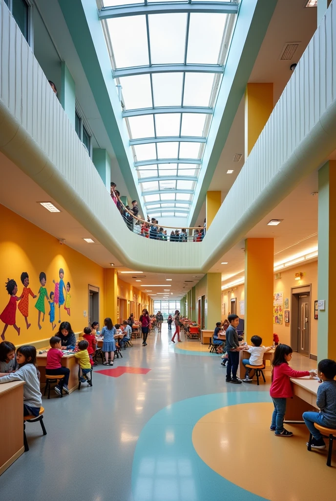 School with ramps for easy access to the second floor for children with disabilities