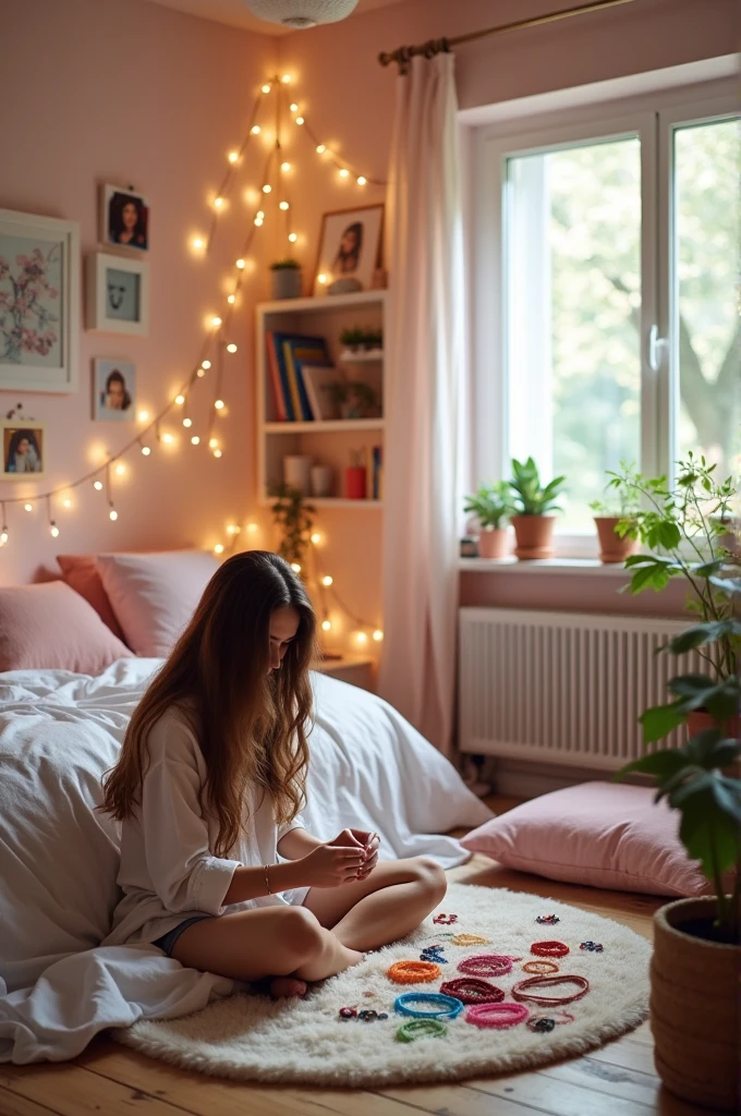 Create a 2D scene of a female bedroom