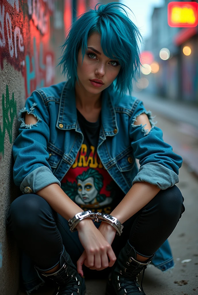 Handcuffed girl.