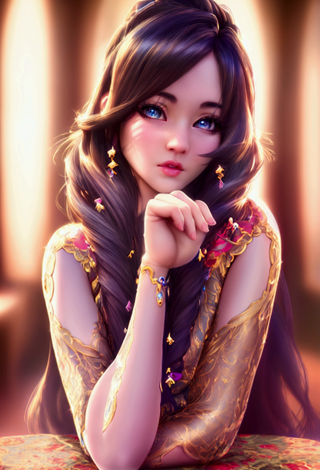 detailed anime style girl, beautiful detailed eyes, beautiful detailed lips, extremely detailed face, long eyelashes, elegant hairstyle, colorful vibrant colors, soft lighting, cinematic composition, detailed background, (best quality,4k,8k,highres,masterpiece:1.2),ultra-detailed,(realistic,photorealistic,photo-realistic:1.37)