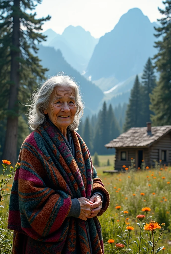 An elderly woman living in a dense mountain 