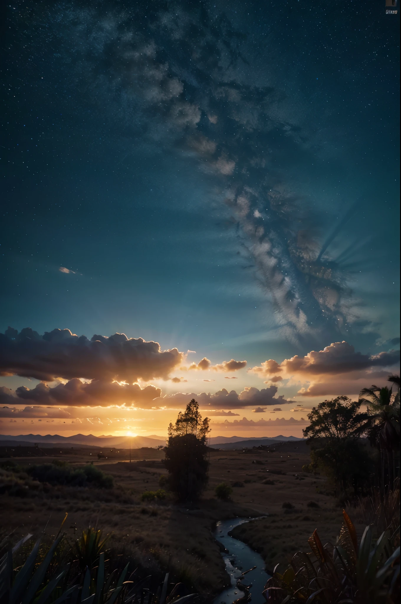 photorealistic landscape, natural landscapes, naturals, Beauty of Natures, golden sunset, sky, sky Power, Detailed Realistic Sunset, palmtrees, mountainous landscape, Rivers of water, Celestial Waters, Paradise, Realism Sunset, Natural Treess, Lonely Men, Alpha Male, Path to Heaven, heavenly, 8K Detailed Realistic Image, 16K Photorealistic Contrast, 8K Photorealistic Sharpness, 4K Photorealistic Cores, 16K Photorealistic Shadows, 8K Photorealistic Textures, 16K Photorealistic Texture, 4K Photorealistic Light, 4K PhotoRealism, FullHD 4K Detailed Contrast, detailed sharpness FullHD 8K, detailed sharpness FullHD 4K, detailed sharpness, 2K detailed colors, lifelike colors, FullHD Detailed Shadows, 4K Detailed Textures, detailed texture, padoru, natural beautifuls, posh