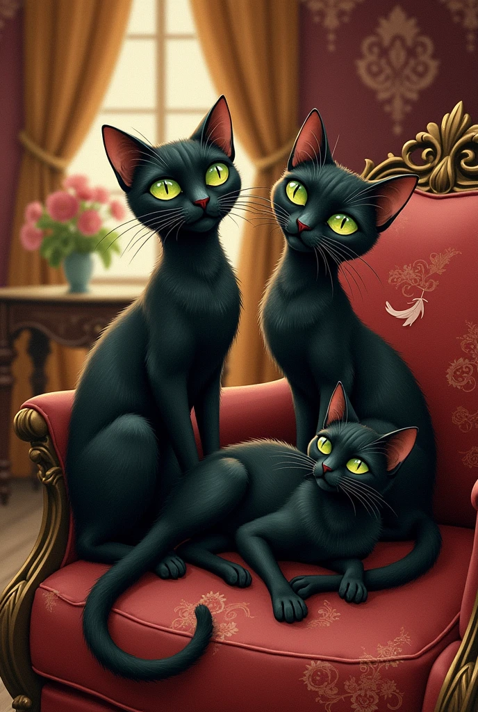 Black cats vintage style illustration