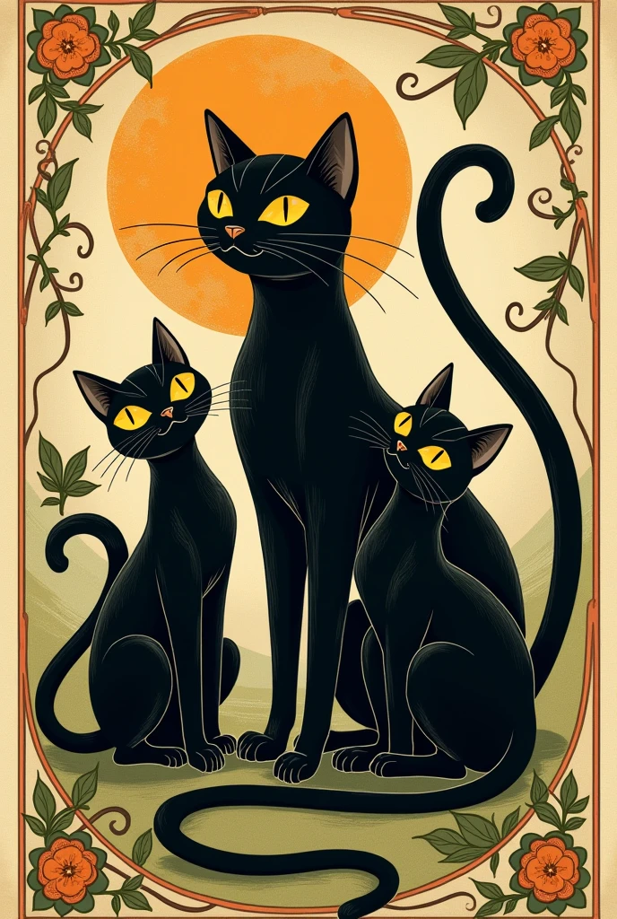 Black cats vintage style illustration 
