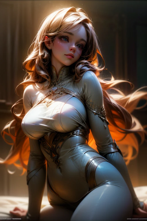 a beautiful woman,1girl,large breasts,thick thighs,long flowing hair,ethereal,elegant,graceful,radiant,glowing skin,soft lighting,magical,fantasy,dreamlike,whimsical,(best quality,4k,8k,highres,masterpiece:1.2),ultra-detailed,(realistic,photorealistic,photo-realistic:1.37),beautiful detailed eyes,beautiful detailed lips,extremely detailed eyes and face,long eyelashes,cinematic,dramatic lighting,warm color tones,soft focus,delicate