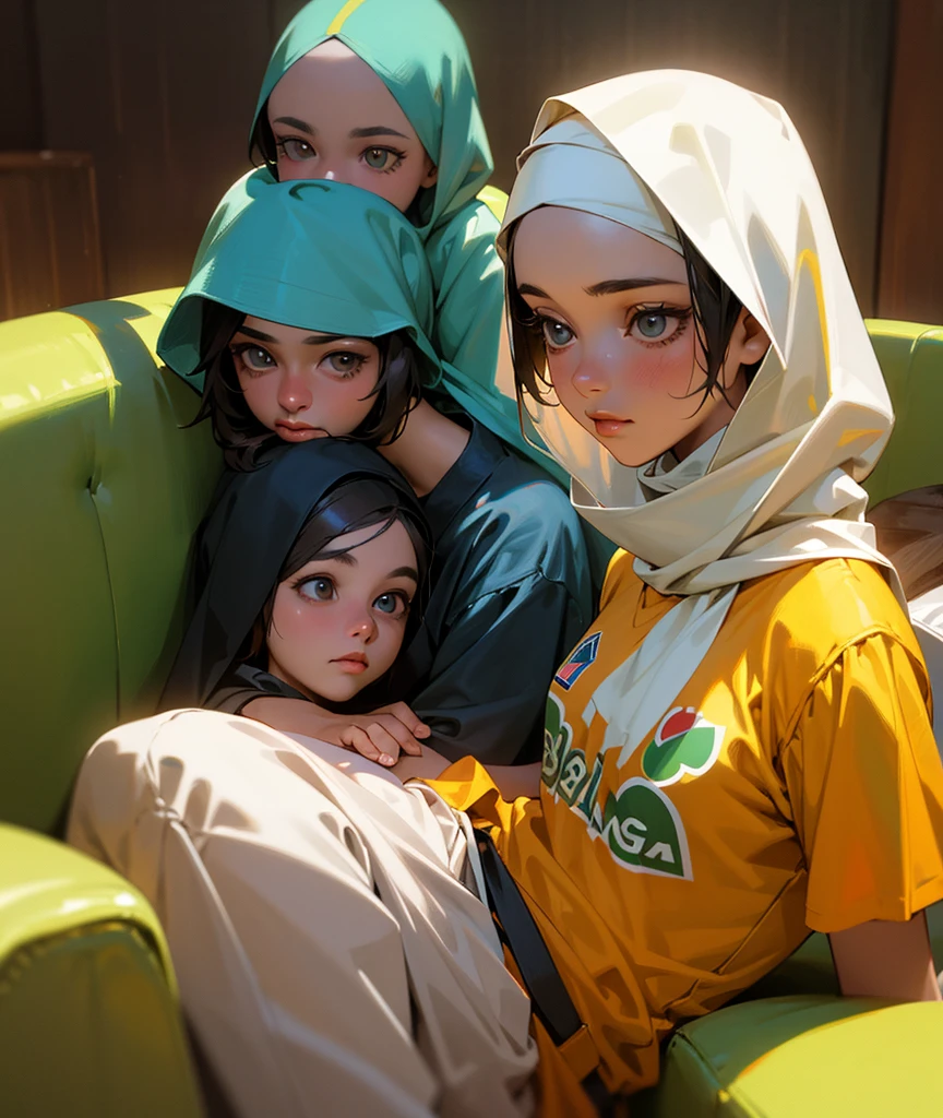 core_9, score_8_up, score_7_up, source_anime, busty hijab mother,lace negligee. big breast,creampie,tired, pillow, (sleeping mother ),( fucking by ???), (lying down prone), on sofa