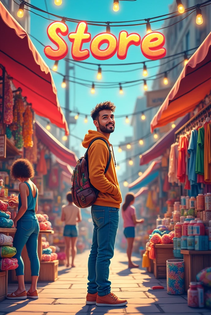 An image with a buy/sell motive with various general consumer items and that contains the word "Store" and below in smaller letters the word "buy / Sale"